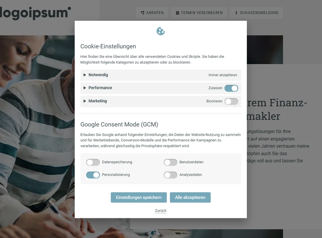 System 14 System - Rechtliches Dialogfeld Google Consent Mode